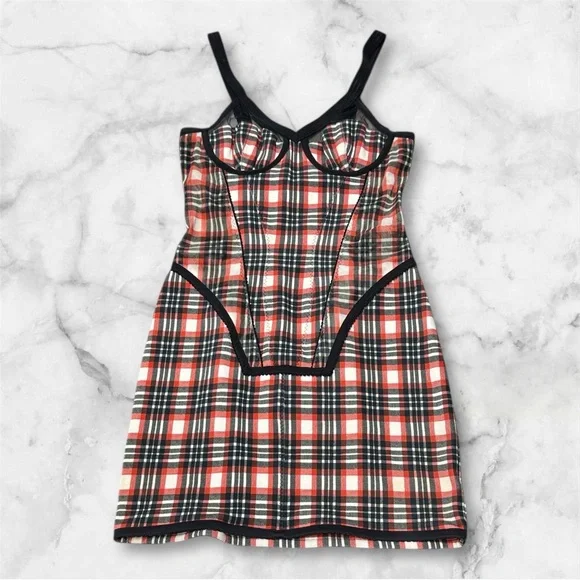 Burberry Plaid Corset red black short Dress spaghetti Straps small